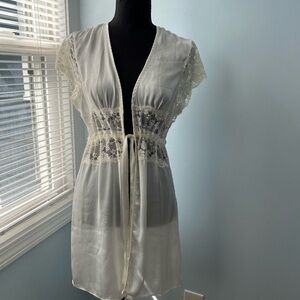 Elegant Lace Trimmed White Robe
